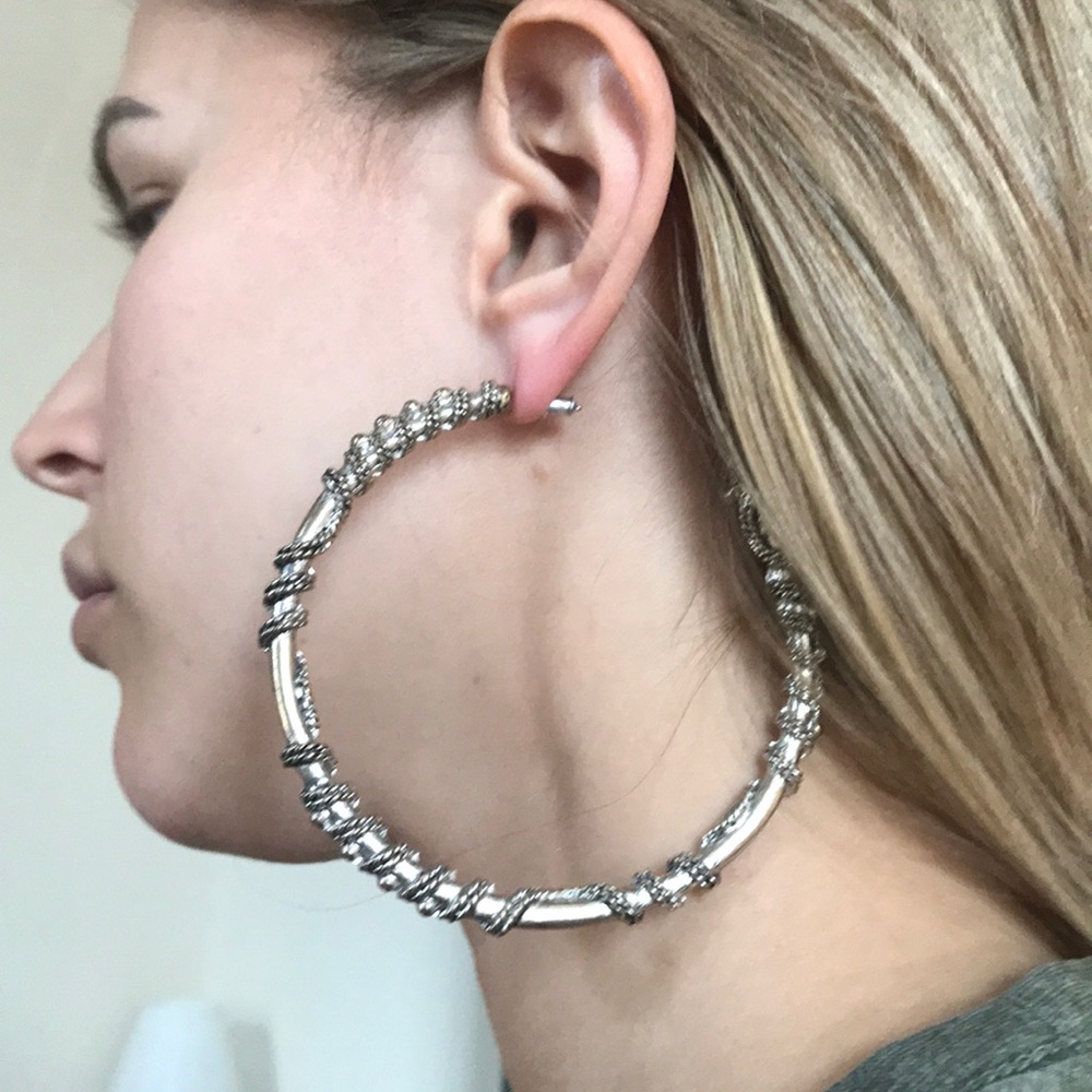 Bebe roped silver hoop earrings-price firm